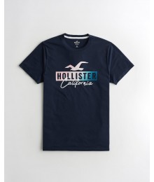 Hollister Navy Ombre Print Logo Graphic Tee